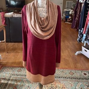 Bellamie cowl neck tunic/dress w/ elbow patches